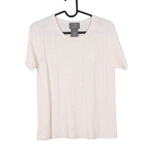 Designers Originals Sweater Shirt Petite S Womens White Ribbed Luxelon Beads